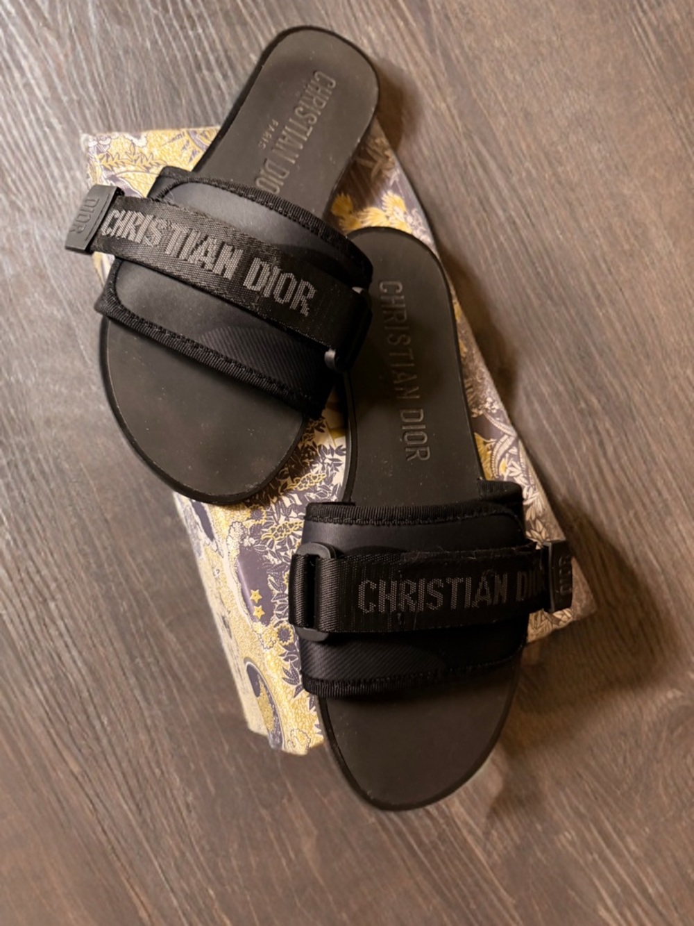 Dior Black Embossed Strap Slide Sandals - Women's - Picture 2 of 4